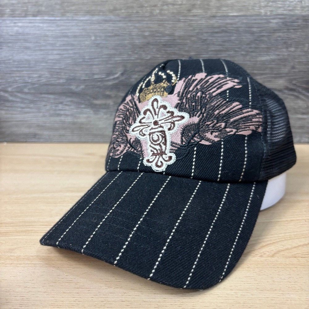 Vintage Hat Cap‎ Snap Back Womens Black Gothic Chrome Y2K Adjustable